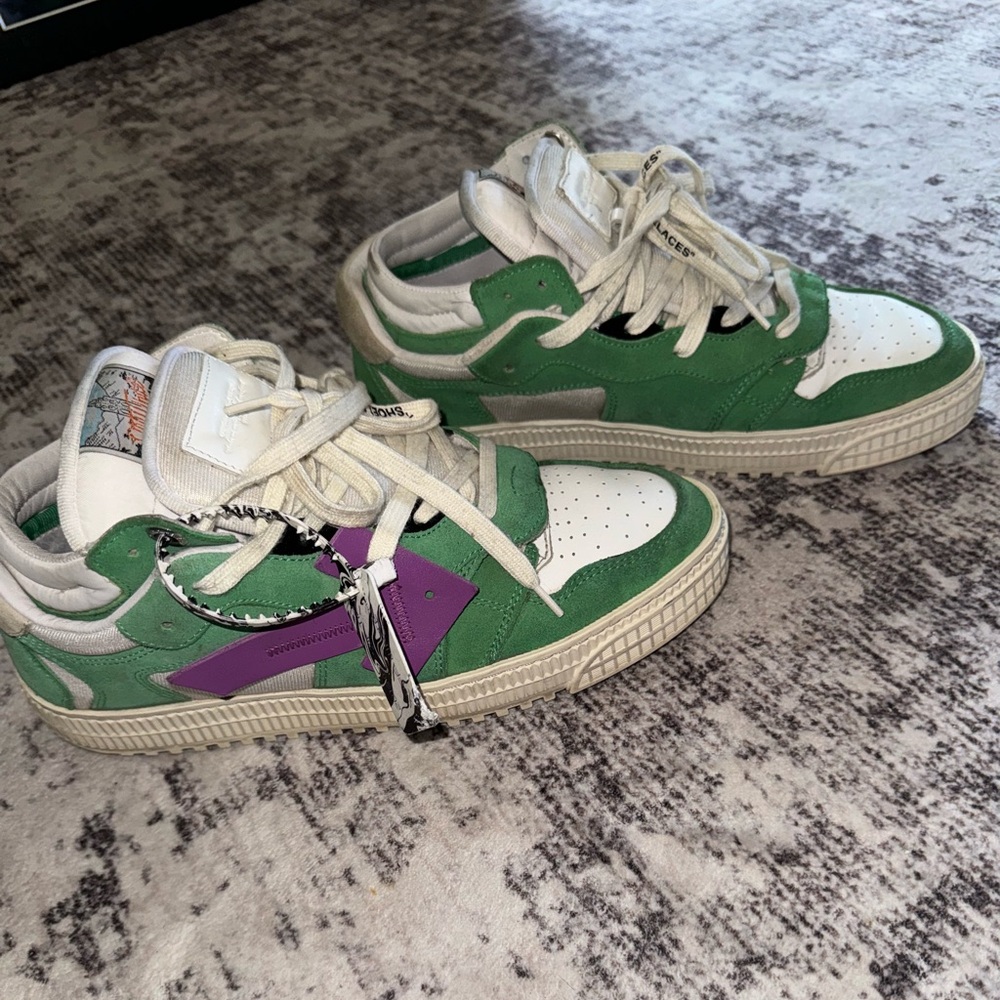 Off White Shoe Size 42 AS IS Green & White Suede Two Tone Sneaker Men's Shoes